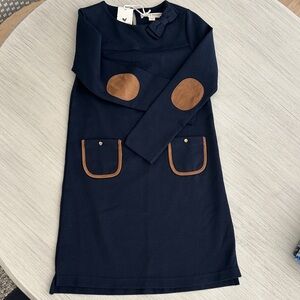 Navy Blue Kids Dress with Brown Accents